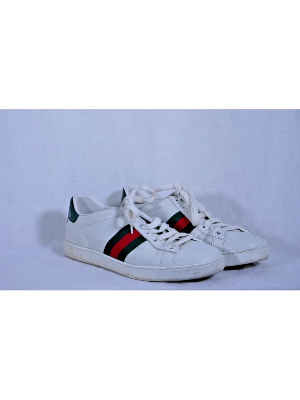 Gucci Ace Leather Sneakers White Red Green Web Stripe Women's Size 7.5